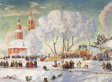 Carnaval 1920 Boris Mikhailovich Kustodiev paisaje urbano escenas de la ciudad Pinturas al óleo